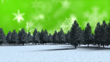 winter forest with christmas snowflakes