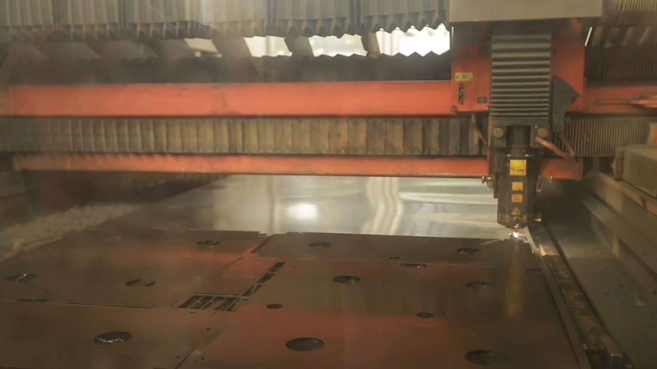 View Of A Plasma Cutting. CNC plasma cutting machine during operation