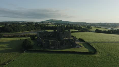 Aerial-view,-pan,Dunbrody-Abbey-is-a-former-Cistercian-monastery-in-County-Wexford,-Ireland