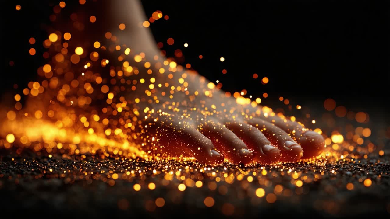 A Captivating Footstep Through Sparkling Particles of Light Reflecting the Beauty of Movement and the Enchantment of Nature's Elements at Play