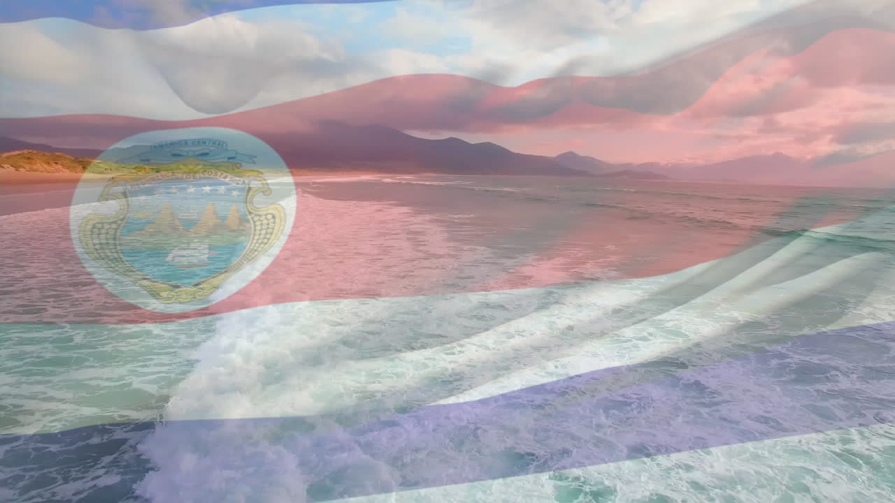 바다 파도의 공중 사진과 비교하여 코스타리카의  ⁇ 발을 흔드는 디지털 구성