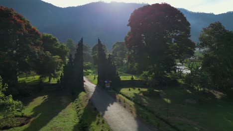 bird eye view of the iconic handara gate in bali at sunrise time - indonesia