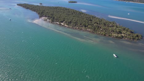 offshore island with dense forest in crab island near runaway bay in gold coast, queensland, australia