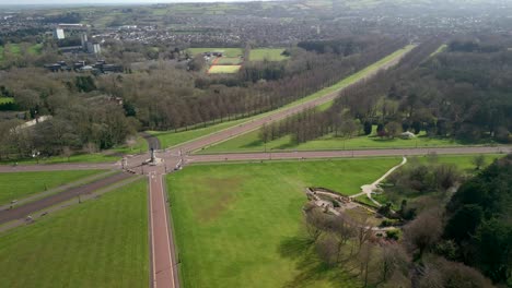 Aerial-shot-of-Stormont-Estate,-Belfast---home-the-Northern-Ireland-Assembly