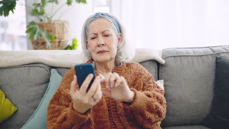 Home,-video-call-and-old-woman-on-a-couch