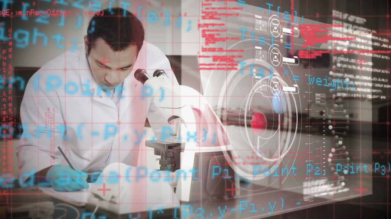 animación del procesamiento de datos científicos sobre el científico