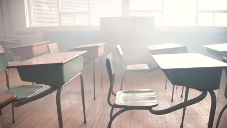 classroom desks in iconic school scene