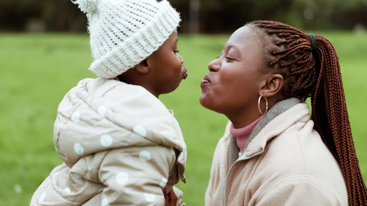 행복한, 공원과 흑인 가족 부모와의 유대