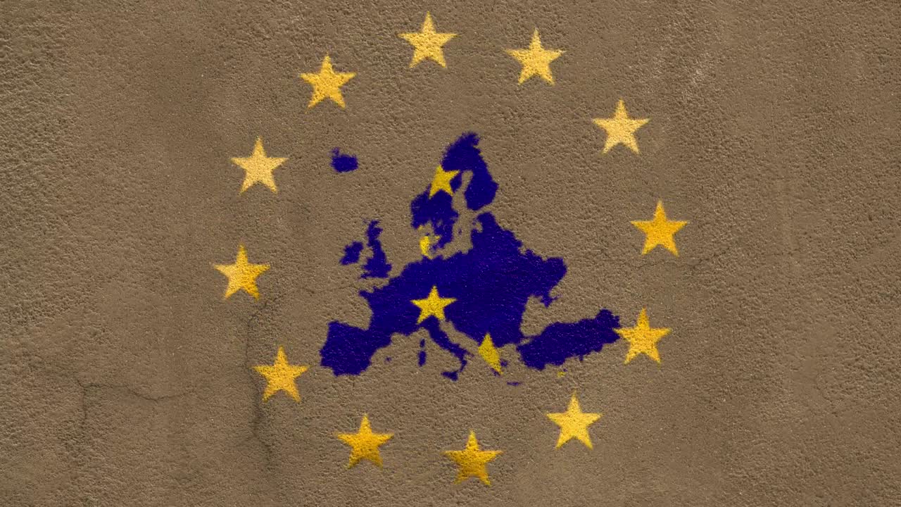 Animazione di stelle gialle in movimento su una mappa del mondo blu su una parete