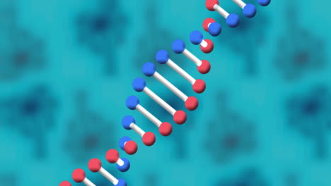 animación de una cadena de adn girando sobre un fondo azul