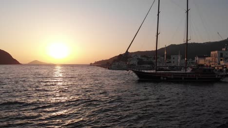 drone shot of old ship boat in harbor