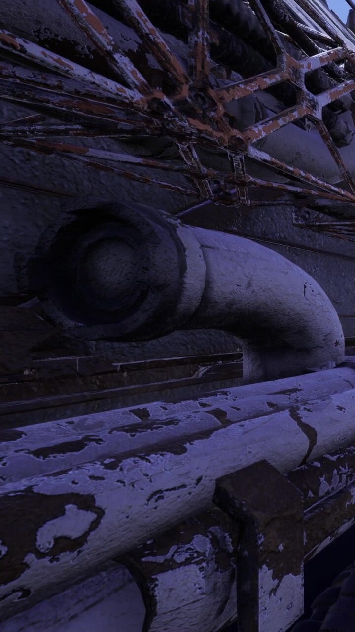 Exploring the intricate details of industrial pipes and textures in twilight