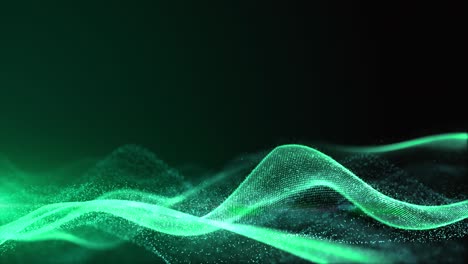 digital cyberspace futuristic, green color particles wave flowing with bokeh and light, lines and dots connection abstract background.