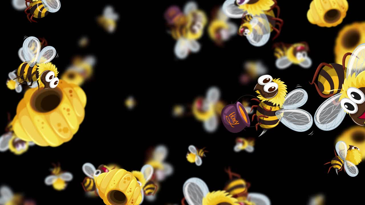 활기찬 벌들이 집 주위를 즐겁게 날아다닙니다.