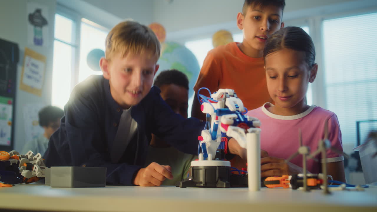Children learning robotics in a classroom
