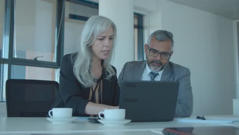 company managers watching content on laptop