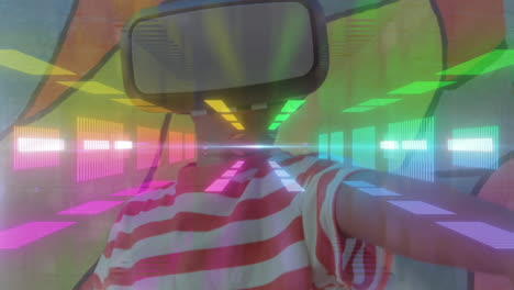 animation of boy wearing vr headset on vibrant neon background