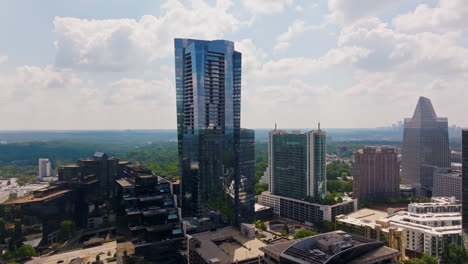 Modern-mirrored-high-rise-buildings-in-american-city-at-sunny-day