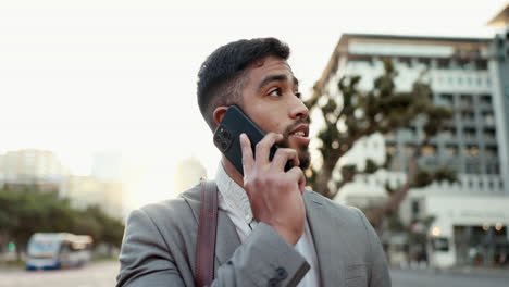 phone call, smile and businessman in the city