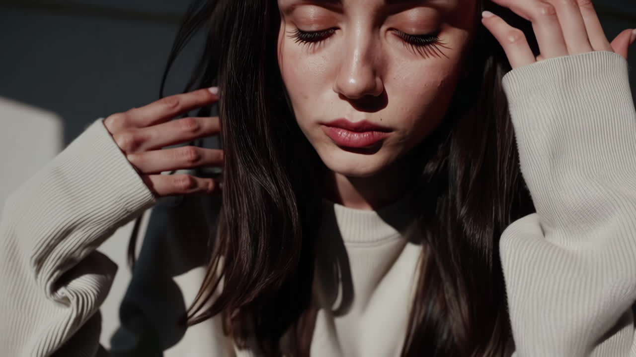 Young Woman Sitting Pensively in a Room