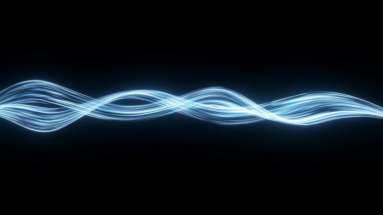 Smooth Blue Waveform Traveling Across Black Horizon, Elegant Layered Sine Lines Suggesting Audio Or Signal