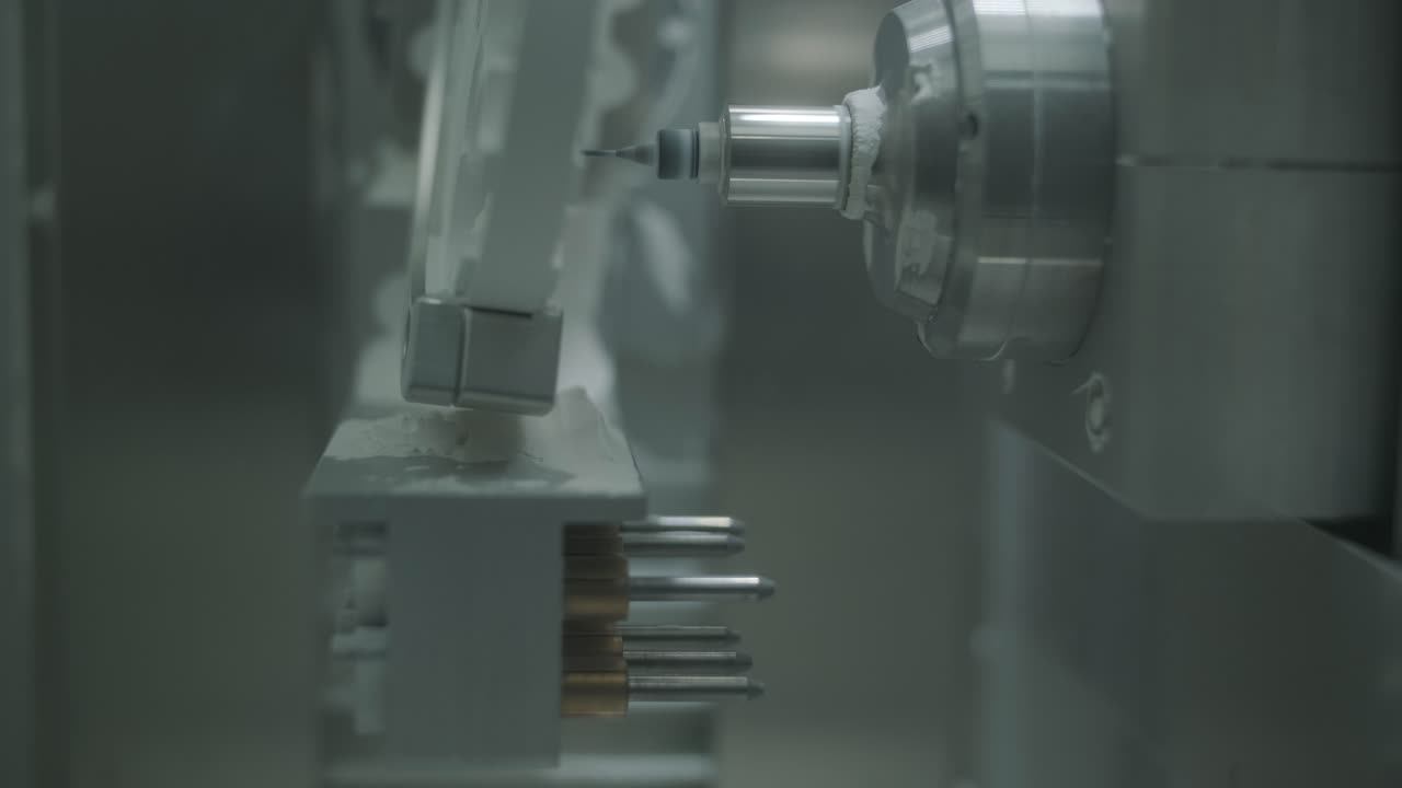 CNC Machine Cutting Zirconia Crowns from Unfired Zirconia