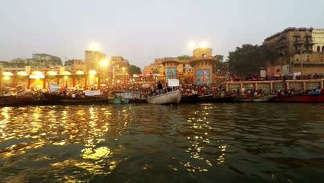 varanasi ghats, diwali festival, ganges river and boats, uttar pradesh, india, real time