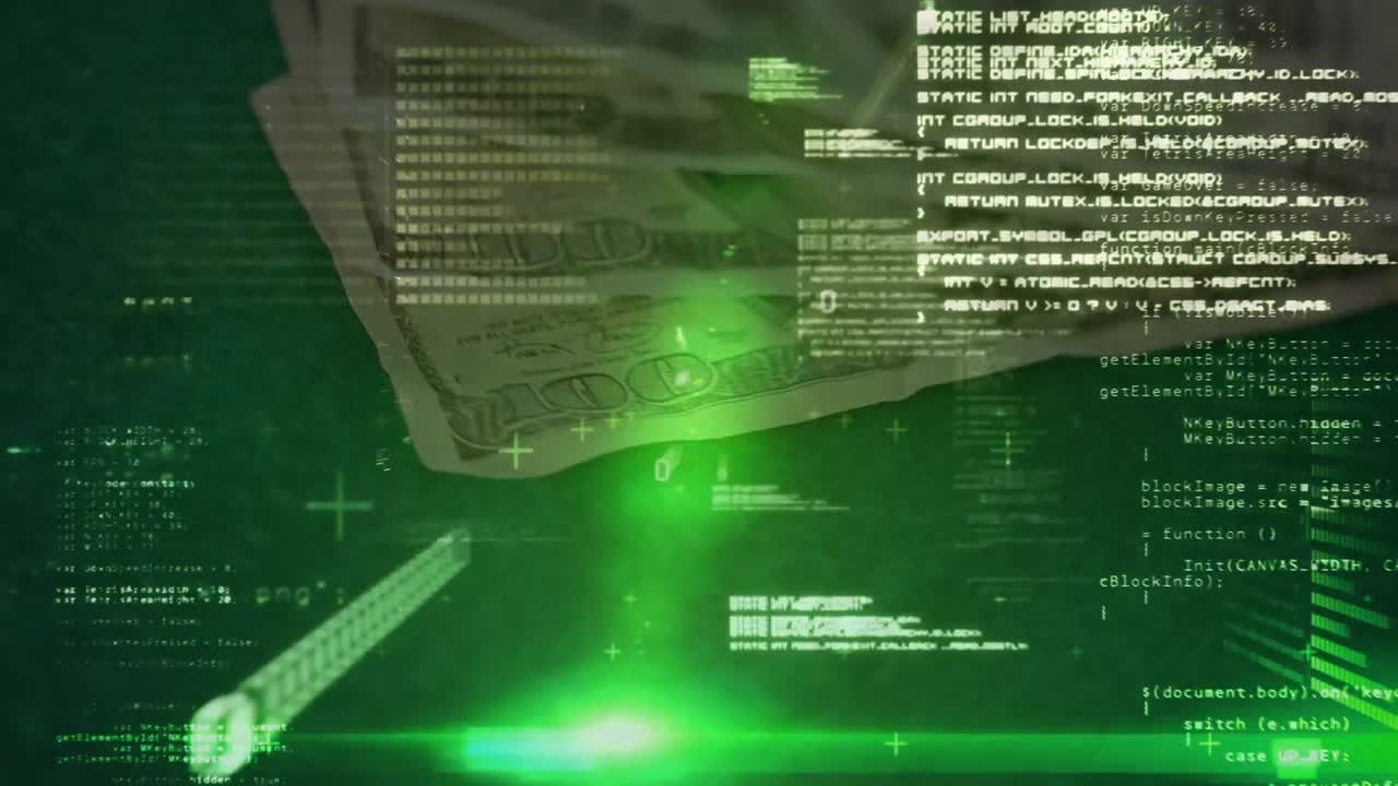 Data processing over American dollars spinning against green background