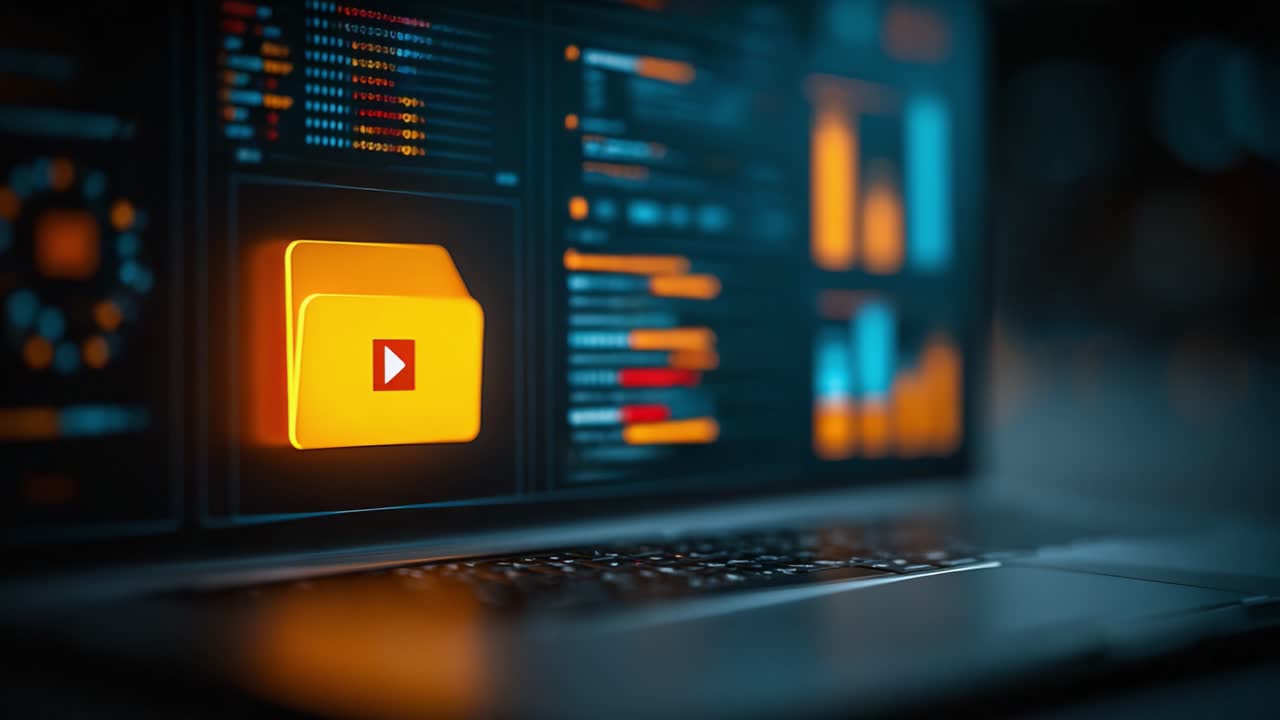 Engaging Digital Interface Showcasing a Brightly Lit Folder Icon, Emphasizing Data Visualization Insights in an Interactive Software Environment