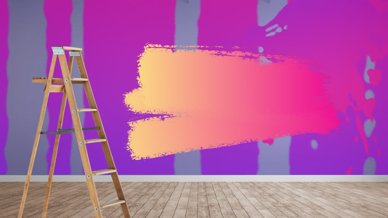 animación de trazo de pintura en fondo gris con escalera