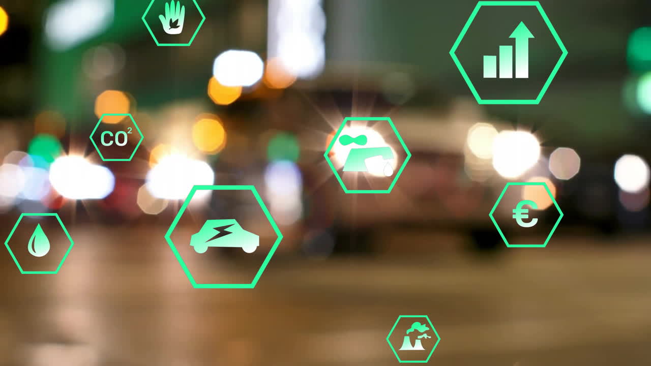 도시 풍경에 대한 데이터 처리와 함께 생태 아이콘의 애니메이션