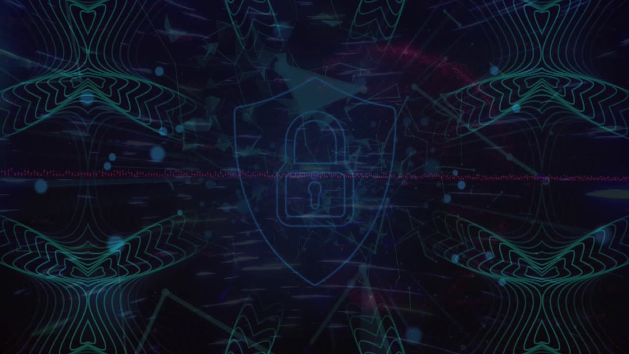 Animation of scope scanning and data processing over network of connections on blue background