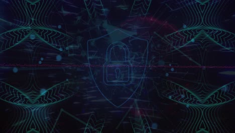 animation of scope scanning and data processing over network of connections on blue background