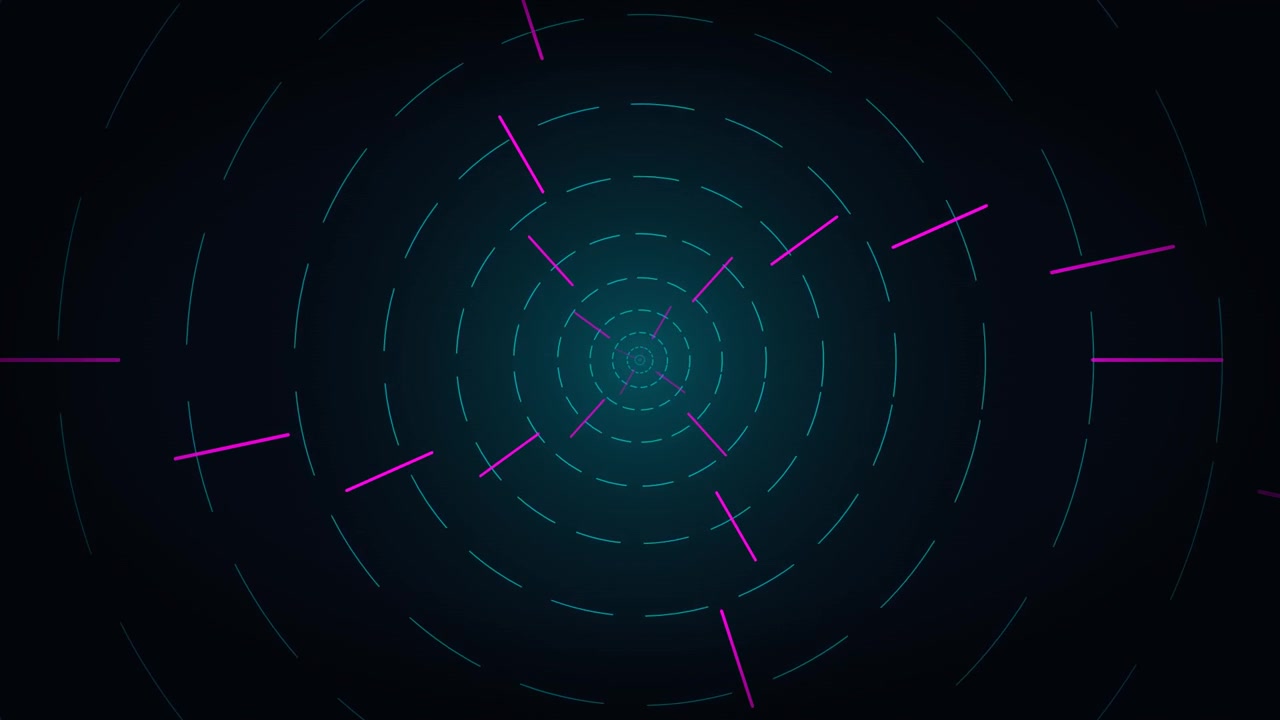 Abstract Digital Tunnel with Pulsing Neon Circles and Lines