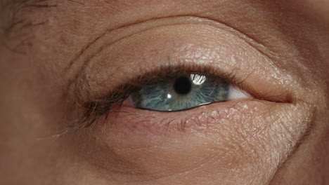 macro de cerca el ojo azul se abre parpadeando belleza natural