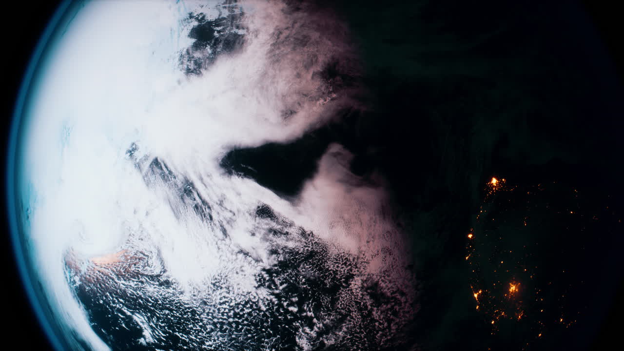 우주 공간에 있는 밤의 지구 행성의 구