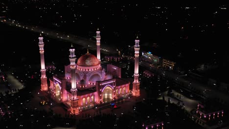 mosque pride of muslims named after the prophet muhammad in the city of shali. the largest mosque in europe. aerial view