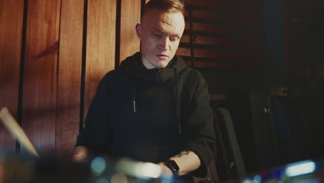 drummer playing in recording studio