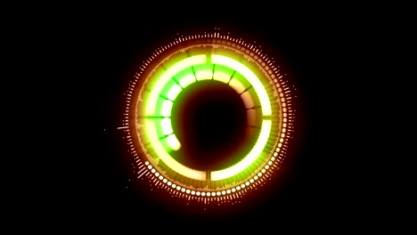 abstracto mecanismo futurista rojo y verde con partes encendidas una por una