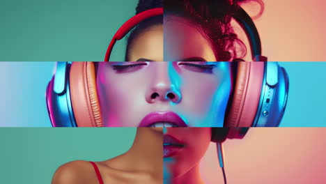 fotos femeninas con auriculares de música y cables generados con ai