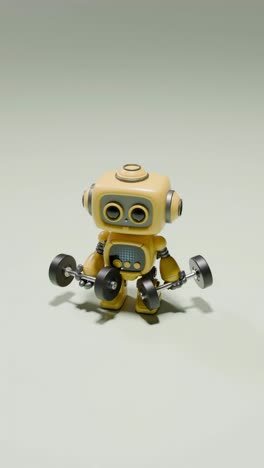 cute yellow robot lifting weights