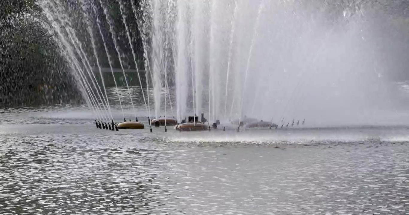Um espetáculo de fonte deslumbrante criando padrões de água hipnotizantes em um parque vibrante.