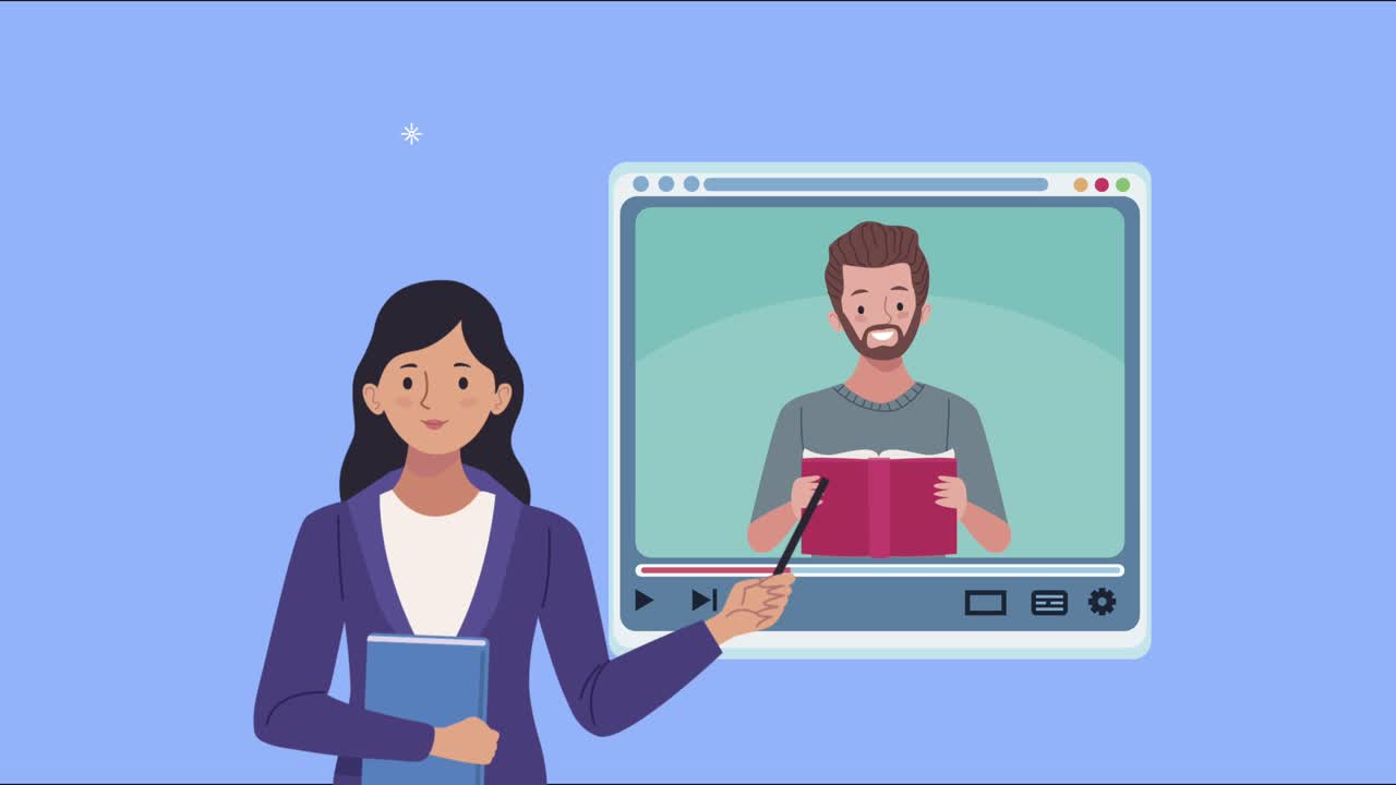 young couple elearning characters animation