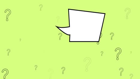 Animation-of-speech-bubble-over-question-marks-on-green-background
