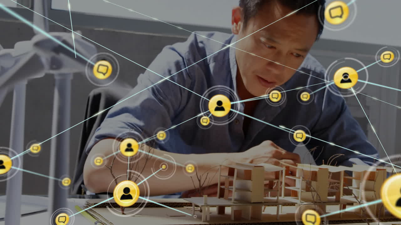 아시안 남성 건축가에 대한 사람들의 연결 네트워크 아이콘의 애니메이션