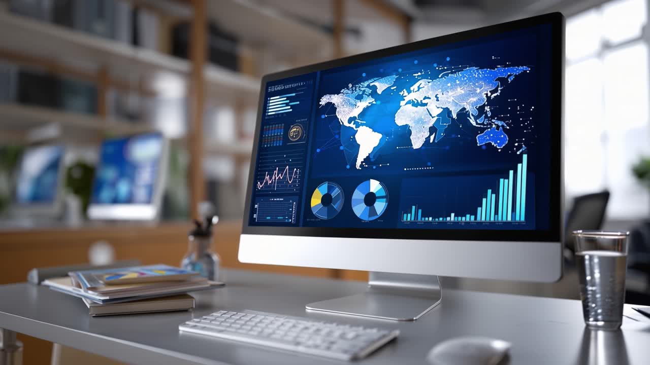 Interactive Data Visualization on a Modern Desktop Computer with Dynamic Charts and Geographic Maps Highlighting Global Insights and Analytics Trends