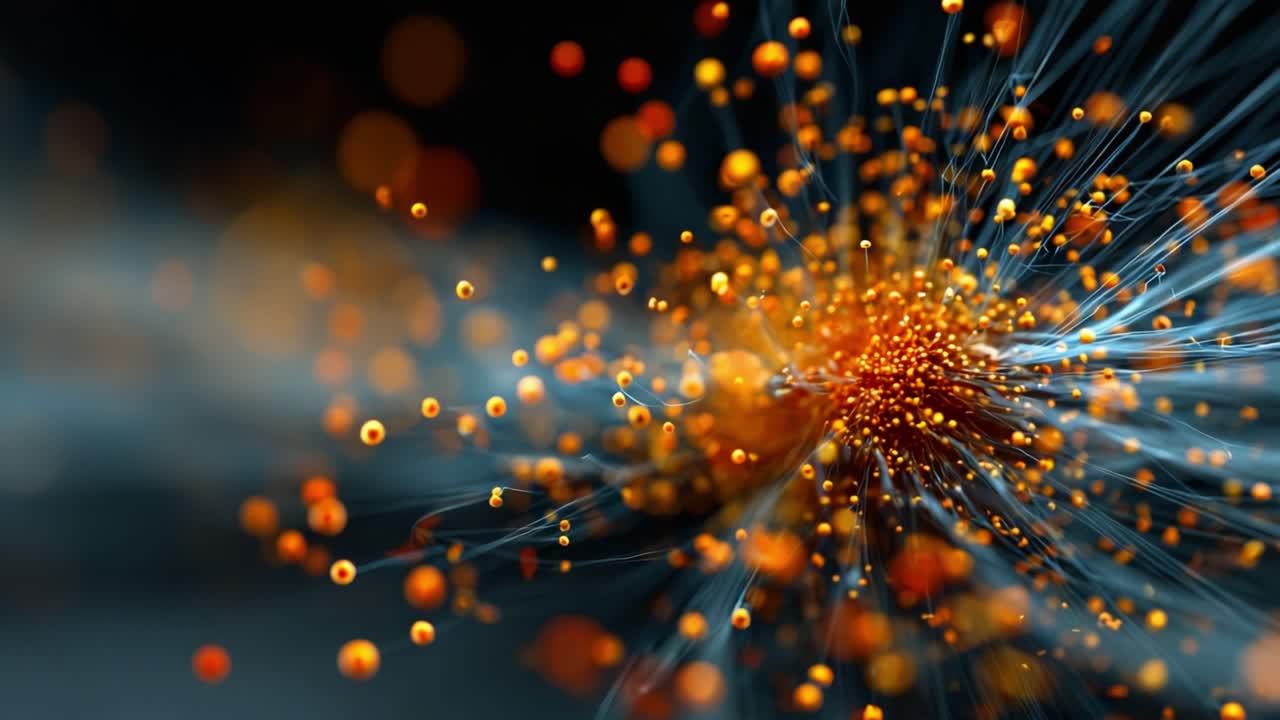 Bursting Particles Create a Stunning Display of Colors and Light, Featuring Dynamic Movement and Intricate Details in a Vivid Abstract Explosion of Energy