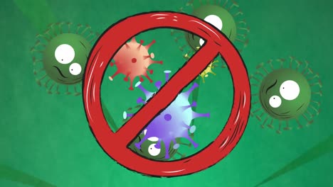 animation of green virus cells floating over green background