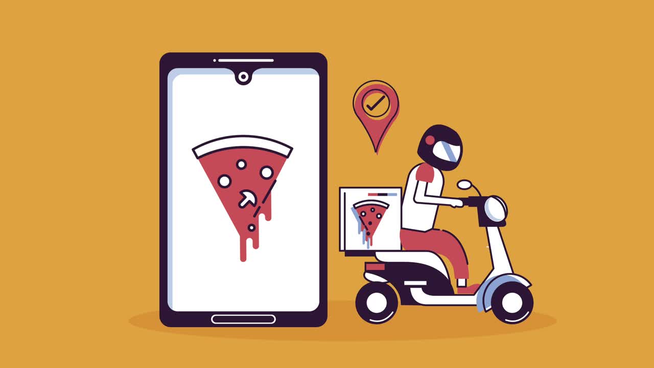 delivery food service worker in motorcycle and cellphone