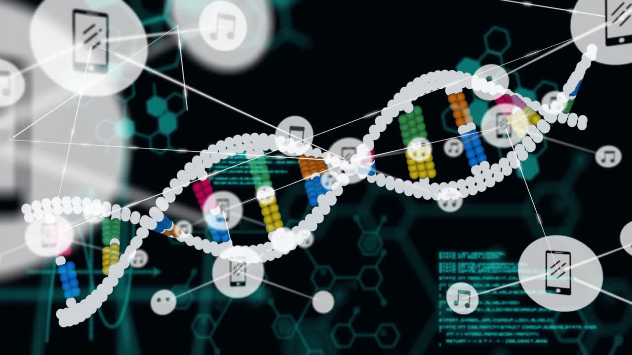 Animating DNA strand and binary coding for scientific data processing visualization